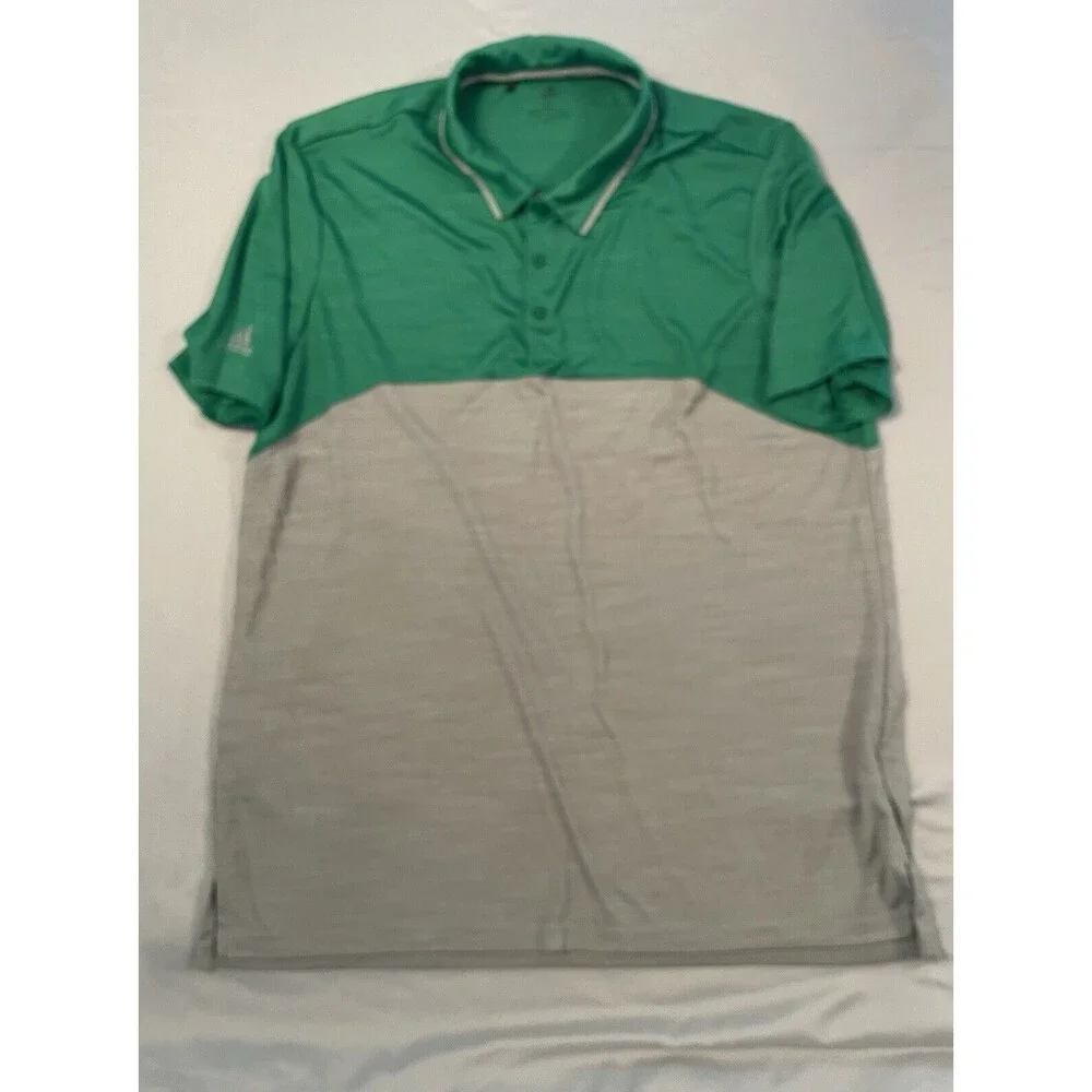 Adidas Polo Shirt Men Size XL Green Gray Color Block Short Sleeve Golf